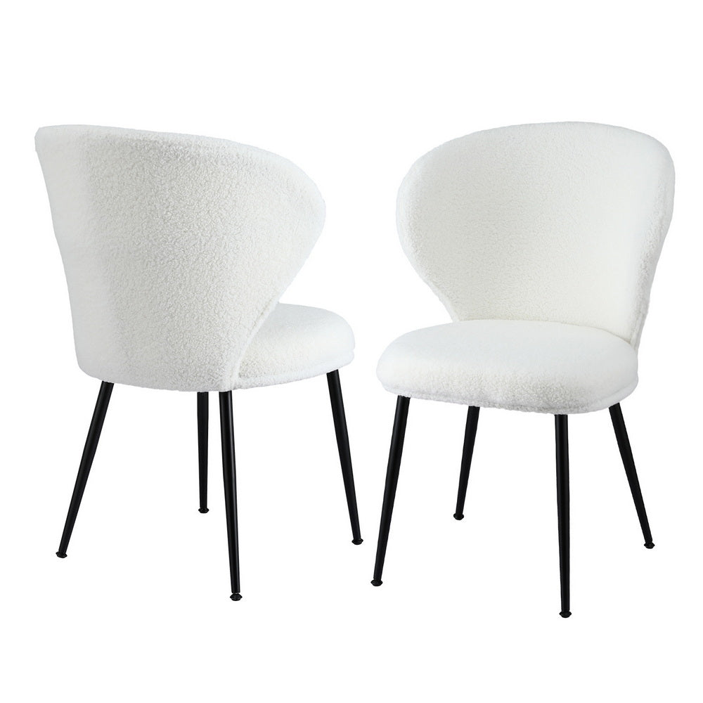 Artiss 2x Dining Chairs Sherpa Boucle Wing Back White