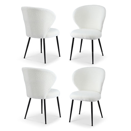 Artiss 4x Dining Chairs Sherpa Boucle Wing Back White