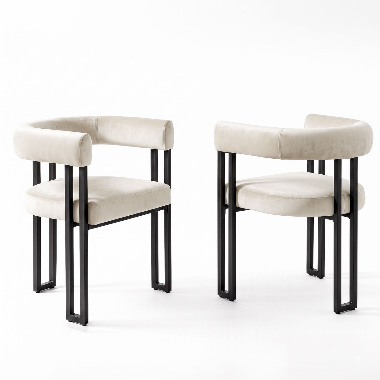 Artiss Dining Chairs Set of 2 Velvet Upholstered Barrel Chairs with Curved Armrests & Back Beige