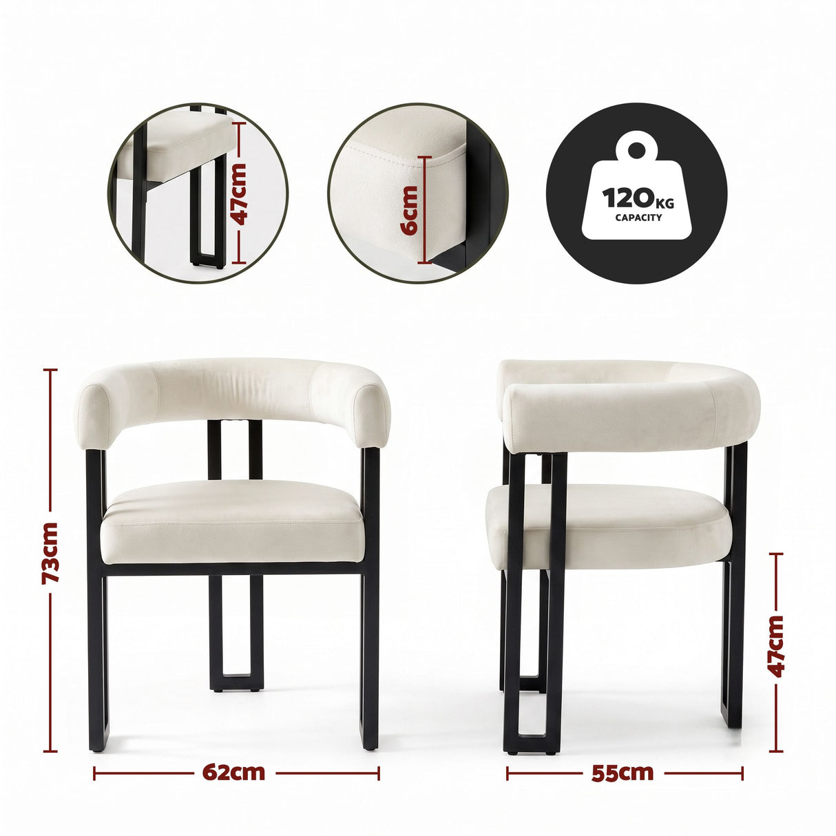 Artiss Dining Chairs Set of 2 Velvet Upholstered Barrel Chairs with Curved Armrests & Back Beige