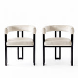 Artiss Dining Chairs Set of 2 Velvet Upholstered Barrel Chairs with Curved Armrests & Back Beige