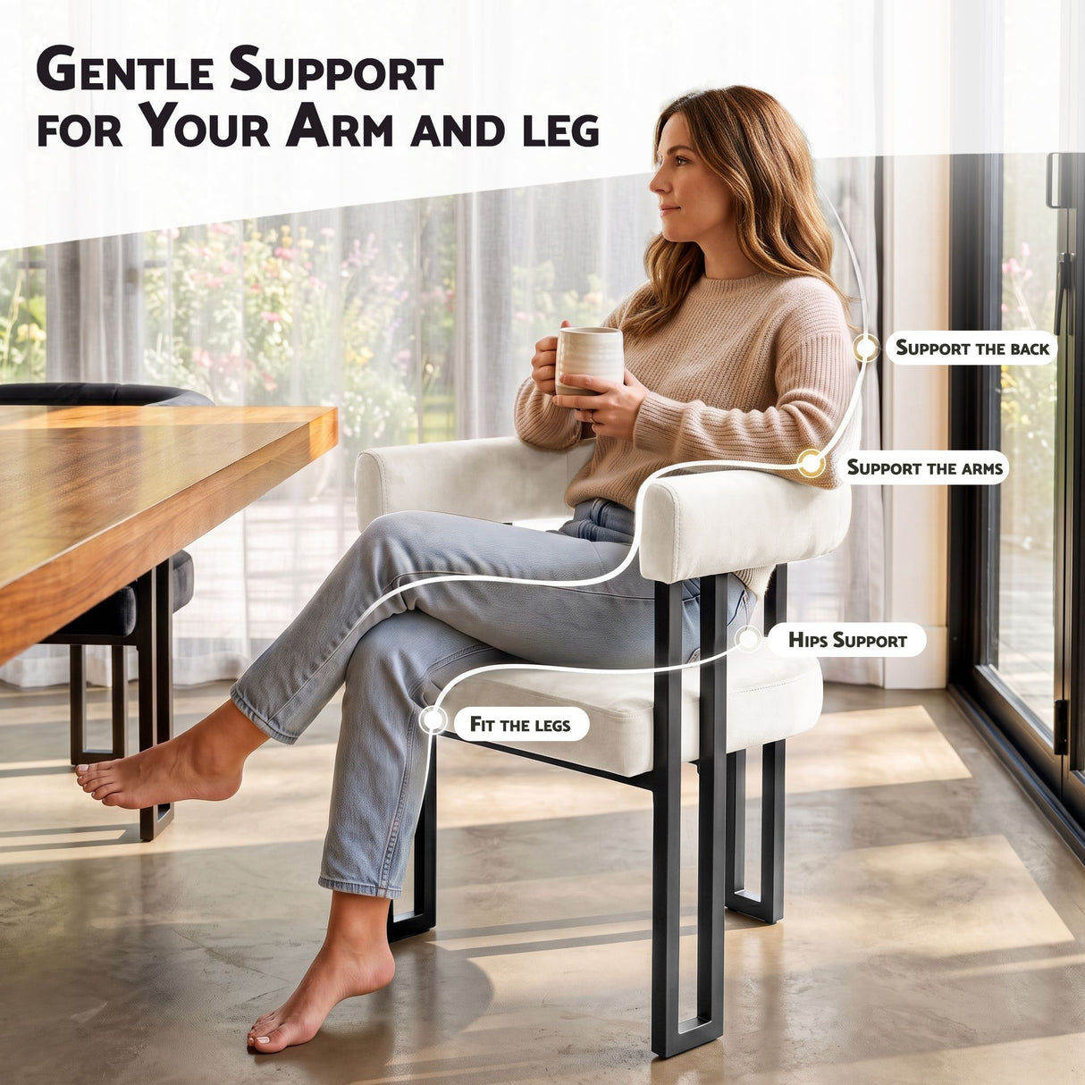 Artiss Dining Chairs Set of 2 Velvet Upholstered Barrel Chairs with Curved Armrests & Back Beige