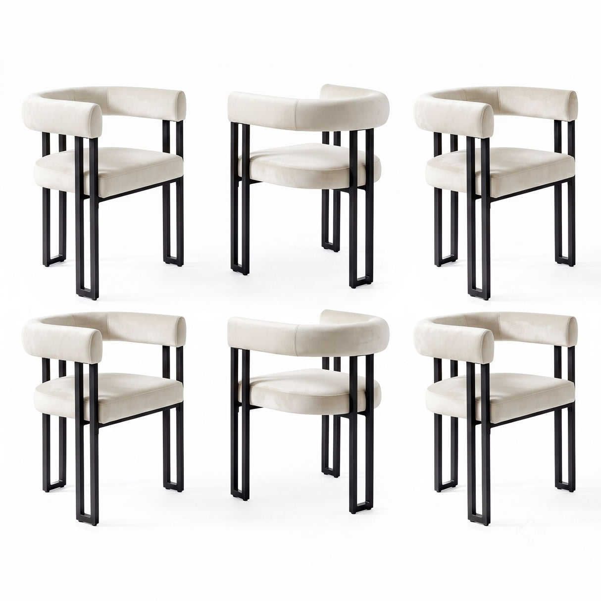 Artiss Dining Chairs Set of 6 Velvet Upholstered Barrel Chairs with Curved Armrests & Back Beige