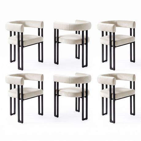 Artiss Dining Chairs Set of 6 Velvet Upholstered Barrel Chairs with Curved Armrests & Back Beige