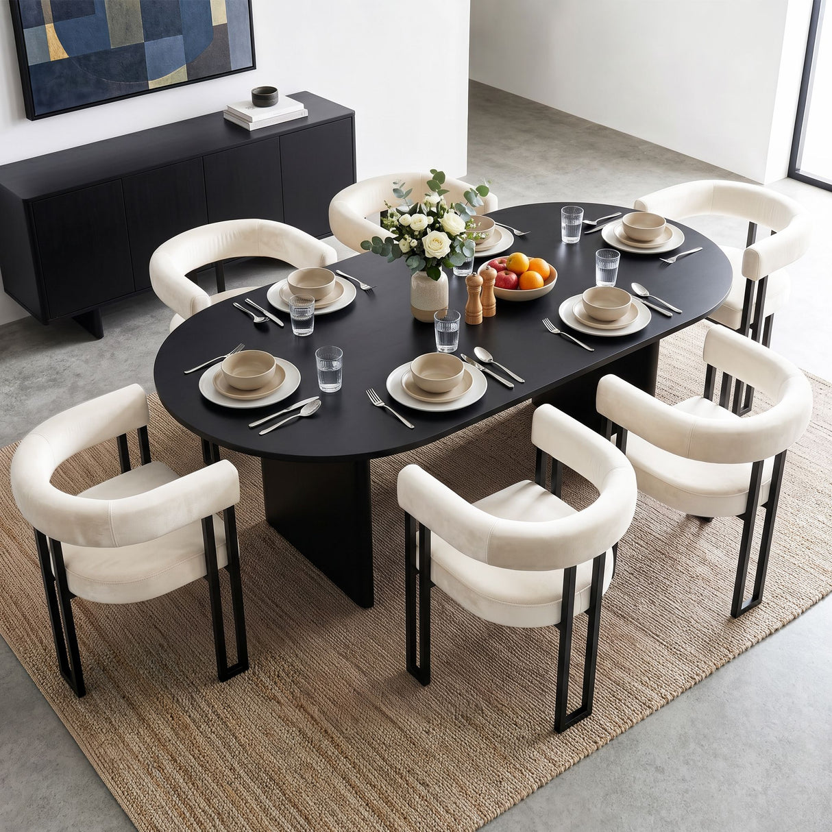Artiss Dining Chairs Set of 6 Velvet Upholstered Barrel Chairs with Curved Armrests & Back Beige