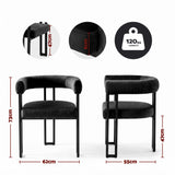 Artiss Dining Chairs Set of 2 Velvet Upholstered Barrel Chairs with Curved Armrests & Back Black