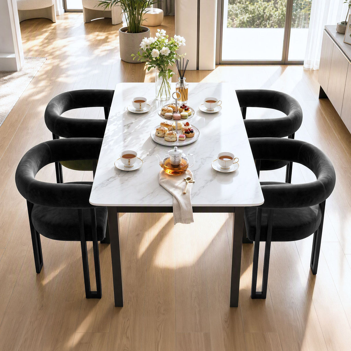 Artiss Dining Chairs Set of 2 Velvet Upholstered Barrel Chairs with Curved Armrests & Back Black