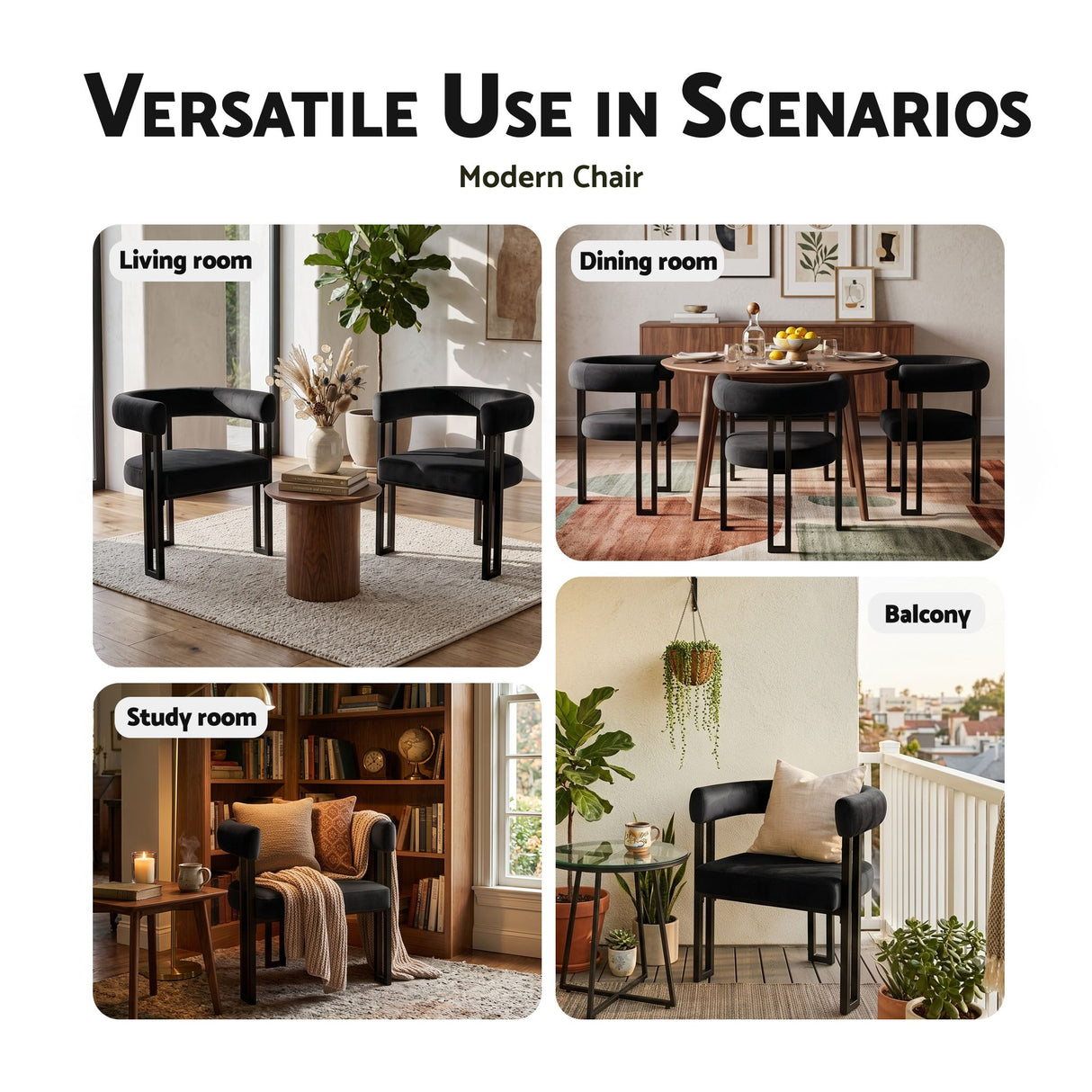 Artiss Dining Chairs Set of 4 Velvet Upholstered Barrel Chairs with Curved Armrests & Back Black