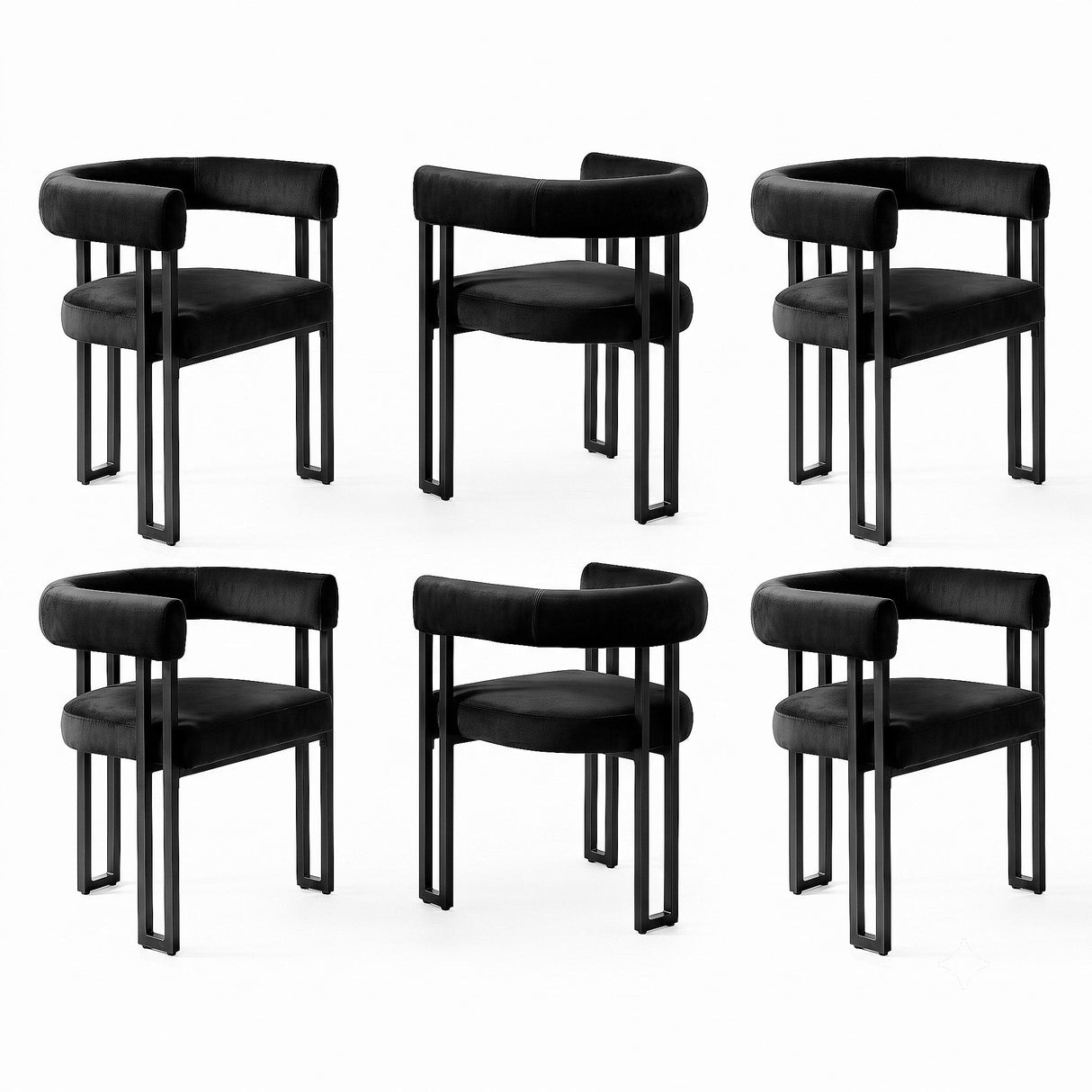 Artiss Dining Chairs Set of 6 Velvet Upholstered Barrel Chairs with Curved Armrests & Back Black