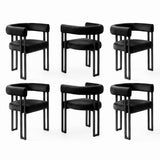 Artiss Dining Chairs Set of 6 Velvet Upholstered Barrel Chairs with Curved Armrests & Back Black