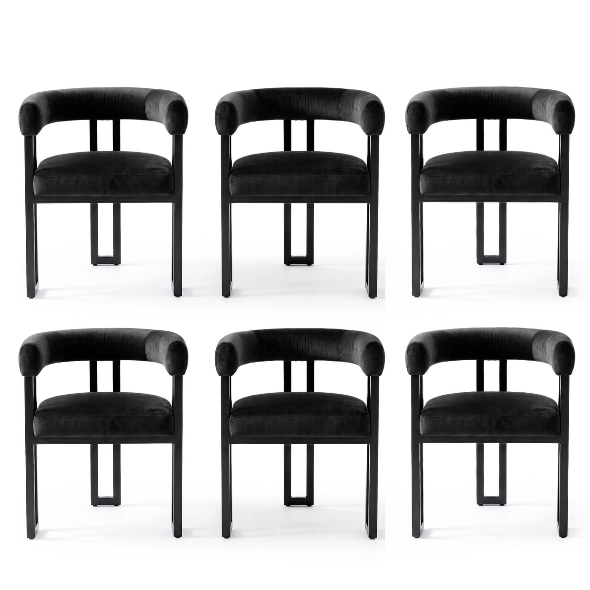 Artiss Dining Chairs Set of 6 Velvet Upholstered Barrel Chairs with Curved Armrests & Back Black