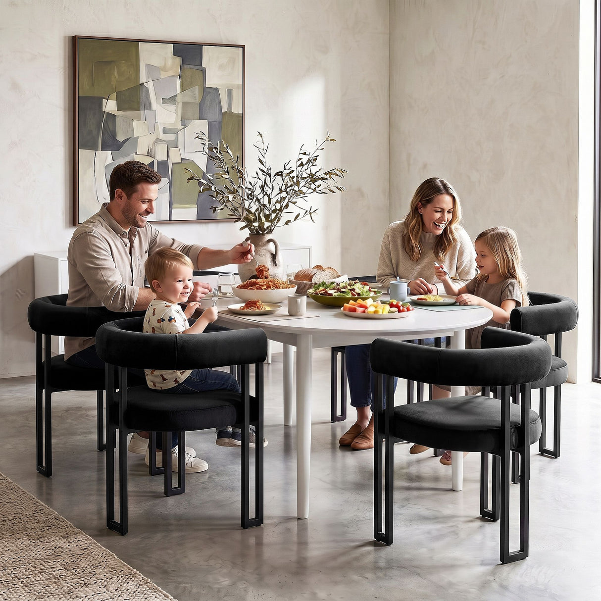 Artiss Dining Chairs Set of 6 Velvet Upholstered Barrel Chairs with Curved Armrests & Back Black