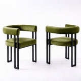 Artiss Dining Chairs Set of 2 Velvet Upholstered Barrel Chairs with Curved Armrests & Back Green