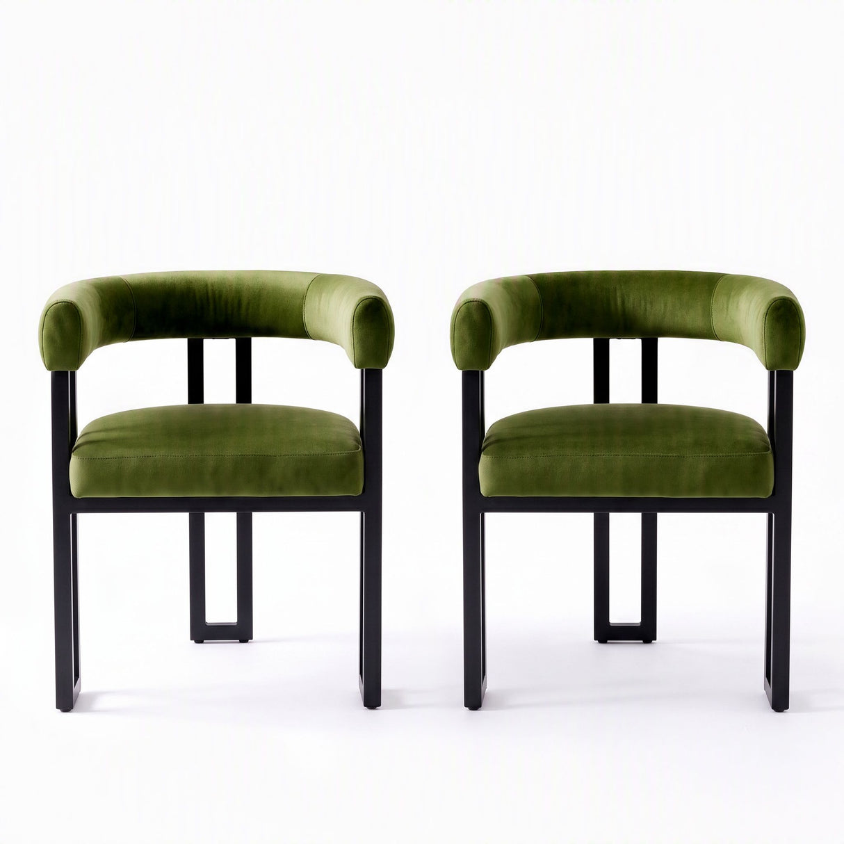 Artiss Dining Chairs Set of 2 Velvet Upholstered Barrel Chairs with Curved Armrests & Back Green
