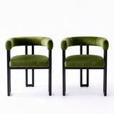 Artiss Dining Chairs Set of 2 Velvet Upholstered Barrel Chairs with Curved Armrests & Back Green