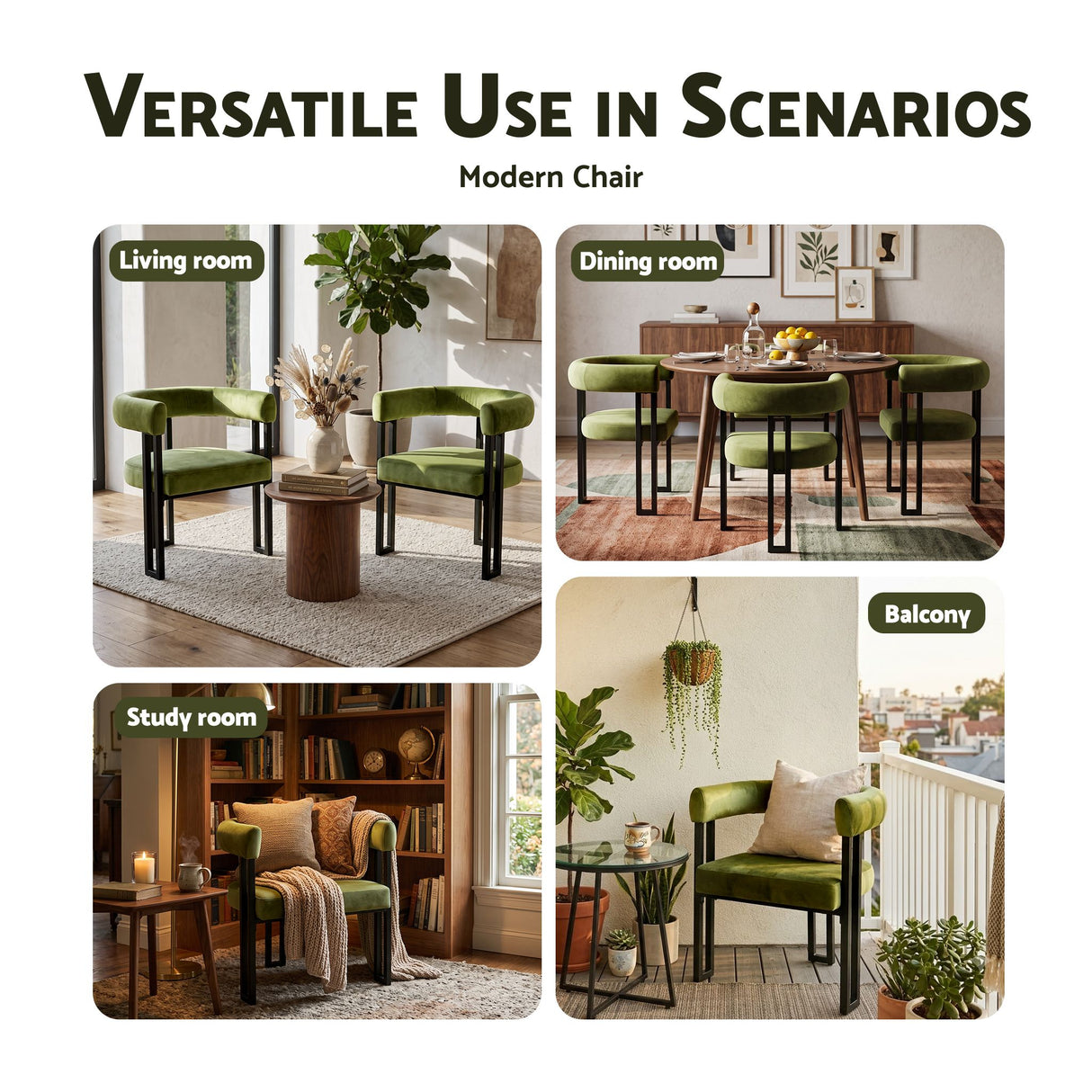 Artiss Dining Chairs Set of 2 Velvet Upholstered Barrel Chairs with Curved Armrests & Back Green