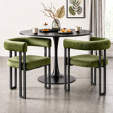 Artiss Dining Chairs Set of 2 Velvet Upholstered Barrel Chairs with Curved Armrests & Back Green