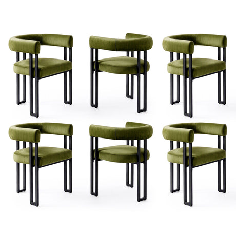 Artiss Dining Chairs Set of 6 Velvet Upholstered Barrel Chairs with Curved Armrests & Back Green