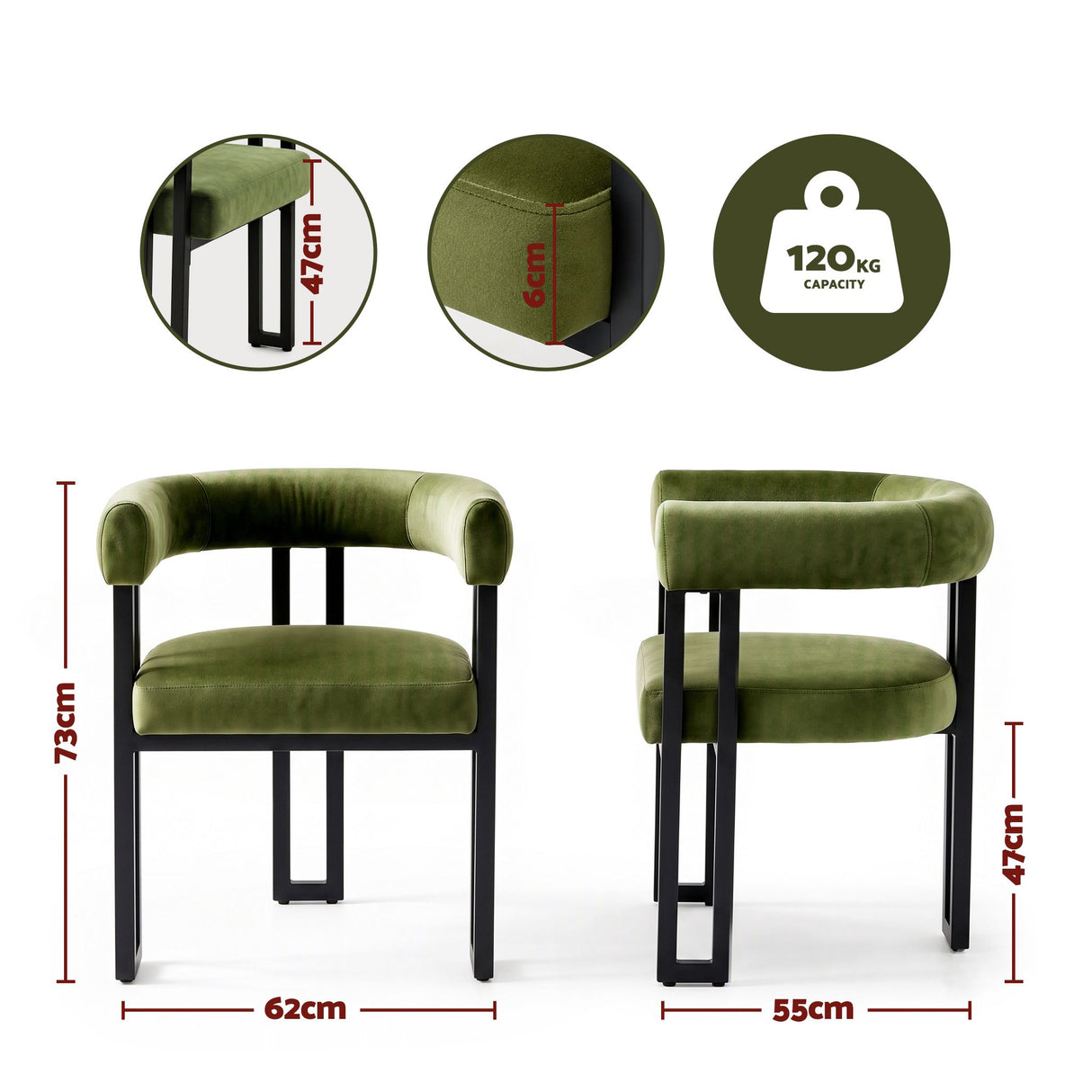 Artiss Dining Chairs Set of 6 Velvet Upholstered Barrel Chairs with Curved Armrests & Back Green