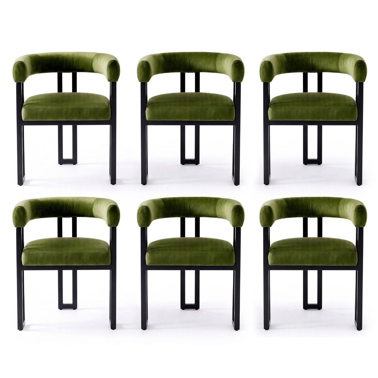 Artiss Dining Chairs Set of 6 Velvet Upholstered Barrel Chairs with Curved Armrests & Back Green