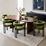 Artiss Dining Chairs Set of 6 Velvet Upholstered Barrel Chairs with Curved Armrests & Back Green