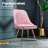 Artiss Dining Chairs Set of 4 Velvet Channel Tufted Pink
