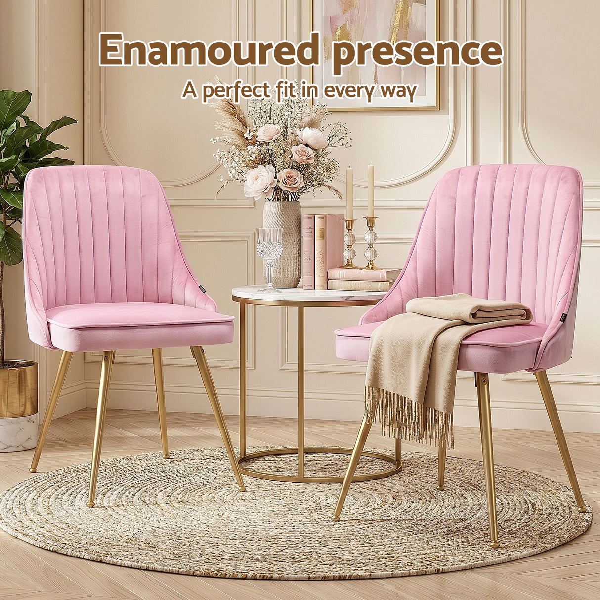 Artiss Dining Chairs Set of 6 Velvet Channel Tufted Pink