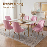 Artiss Dining Chairs Set of 6 Velvet Channel Tufted Pink