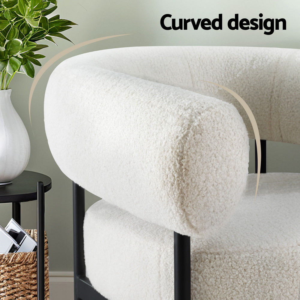 Armchair Accent Chair Curved Boucle White