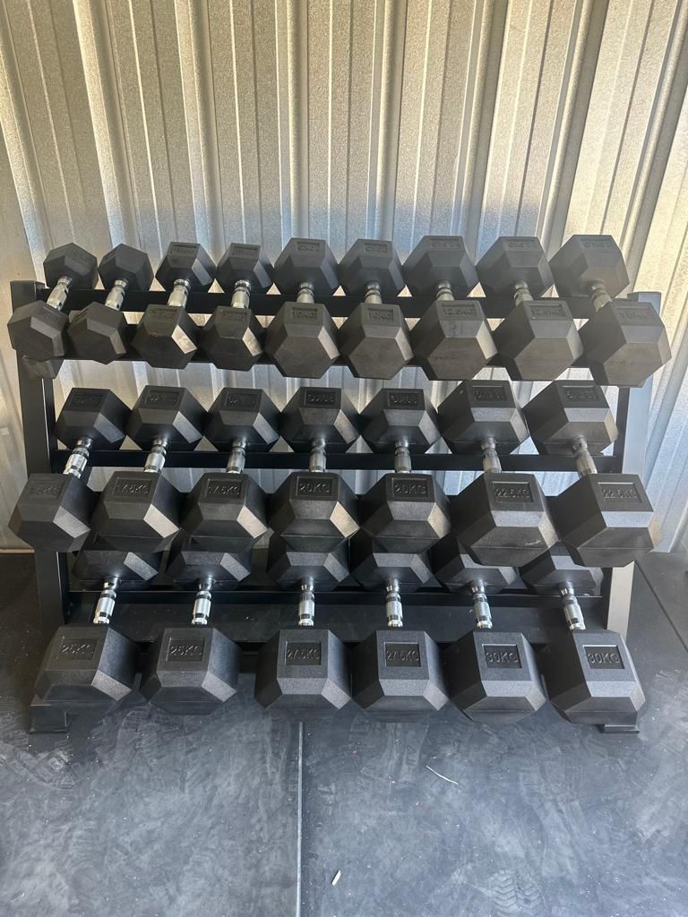 11 Pairs Hex Dumbbells PLUS Dumbbell Rack (385 kg | 5kg-30kg | 1.3m 3-tier Rack)