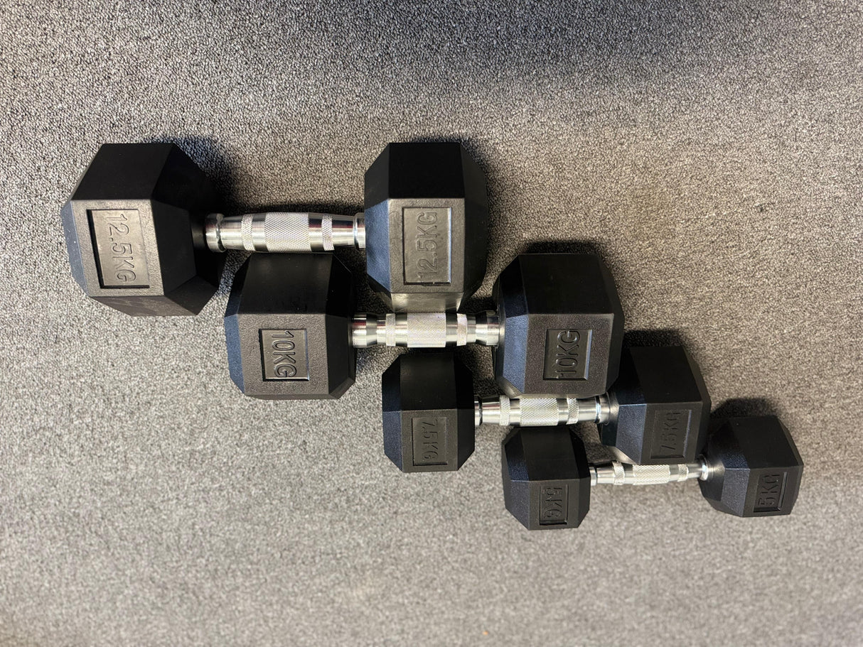 9 Pairs Hex Dumbbells PLUS Dumbbell Rack (270kg | 5kg-25kg | 1.1m 3-tier Rack)
