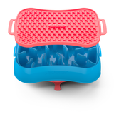 4-in-1 Slow Feeder Dog Bowl - Blue Bowl and Warm Ocean Red Lickmat