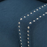 Camden Linen Fabric Studded Armchair in Dark Blue