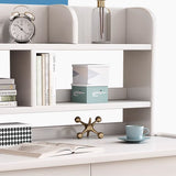 Ave Solid Wood Study Desk with Shelf and Drawers/Bookcase/Rubberwood/White