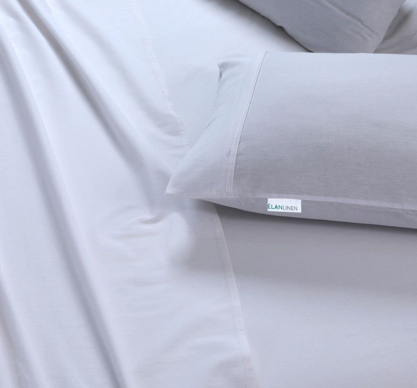 Elan Linen 100% Egyptian Cotton Vintage Washed 500TC White Double Bed Sheets Set