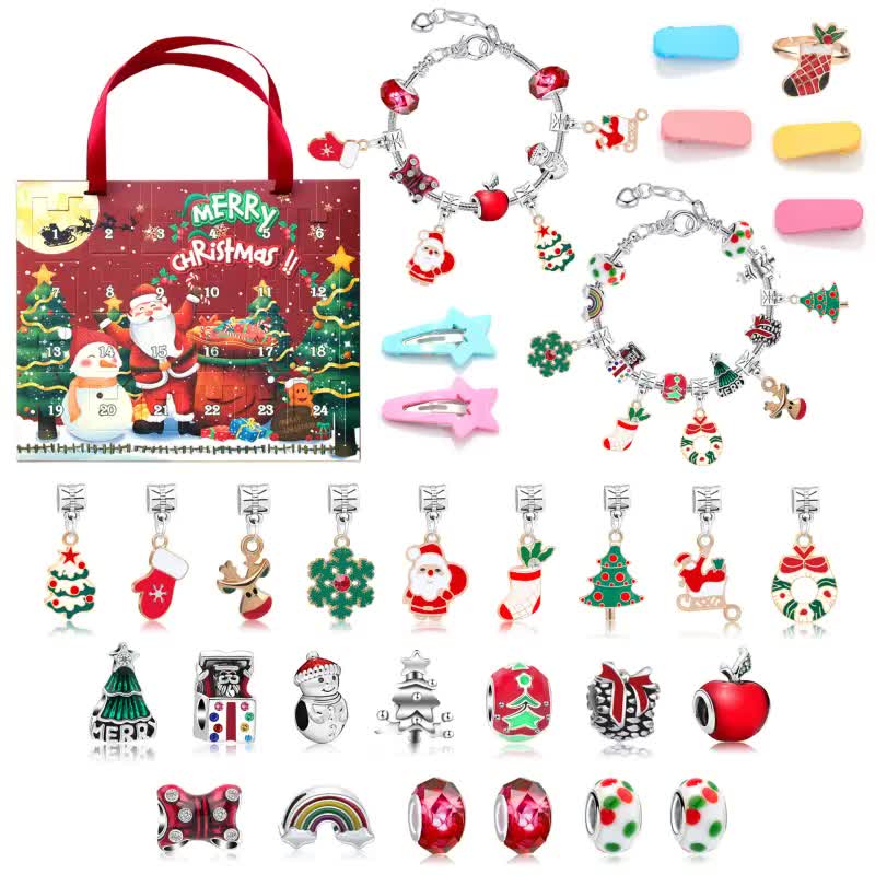 Christmas Advent Calendar 2026 Girls, 24 Days Xmas Countdown Calendar Jewelry Bracelet Set, DIY Bracelets Ornament Christmas Vacation Advent Calendar, Christmas Gift Set for Girls Boys Kids Women