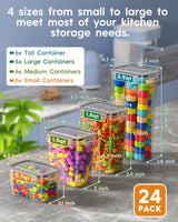 Airtight Food Storage Containers with Lids, 24 PCS Kitchen and Pantry Organization Canisters, BPA-Free, PVC-Free, Food-grade Plastic Leak-proof Jars for Cereal, Flour, Sugar, Extra 24 Labels & Marker