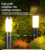 solar lawn lights, stainless steel outdoor lights, 3-LED garden lights, waterproof outdoor lights, modern outdoor lighting, cylindrical solar lights, Australian outdoor lights - Silver - toned warm light - Size 2PCS