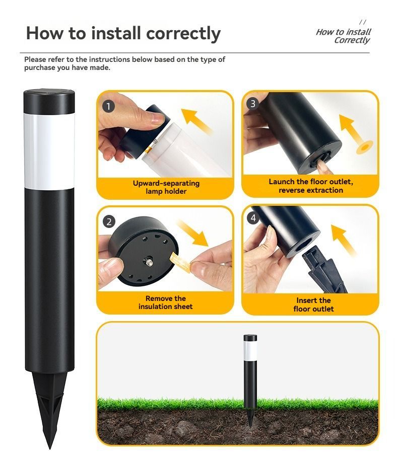 Solar Lawn Lights Stainless Steel Outdoor Lights 3-LED Garden Lights Waterproof - Black with white light - Size 2PCS