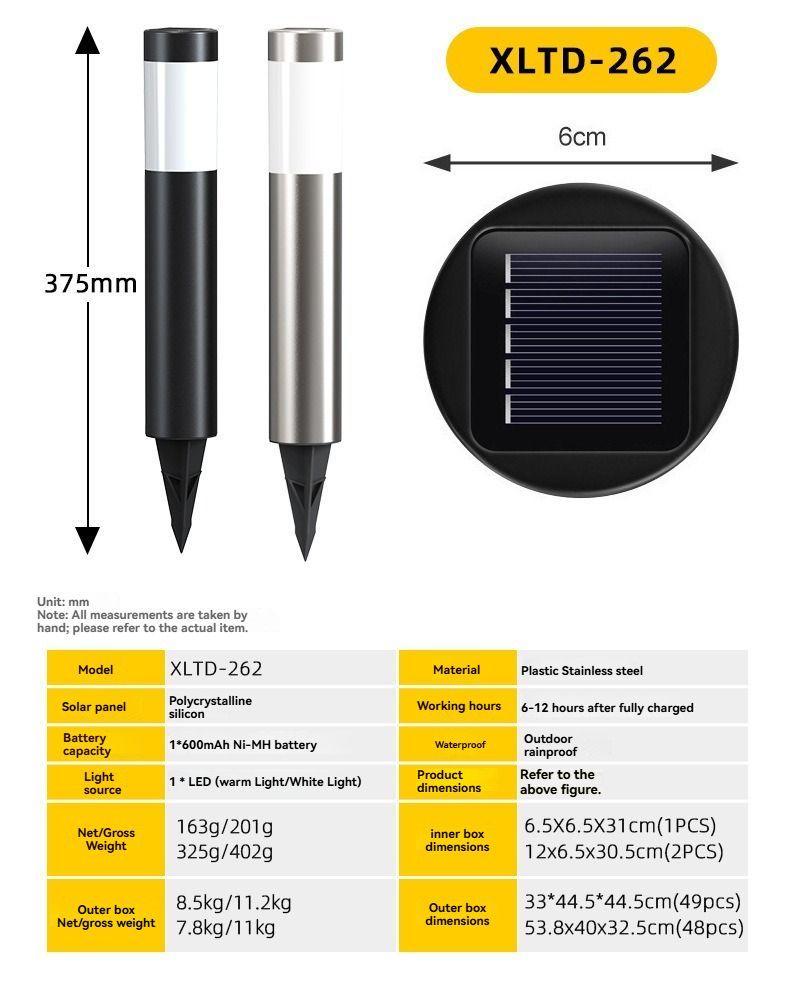 Solar Lawn Lights Stainless Steel Outdoor Lights 3-LED Garden Lights Waterproof - Silver white light - Size 1PCS