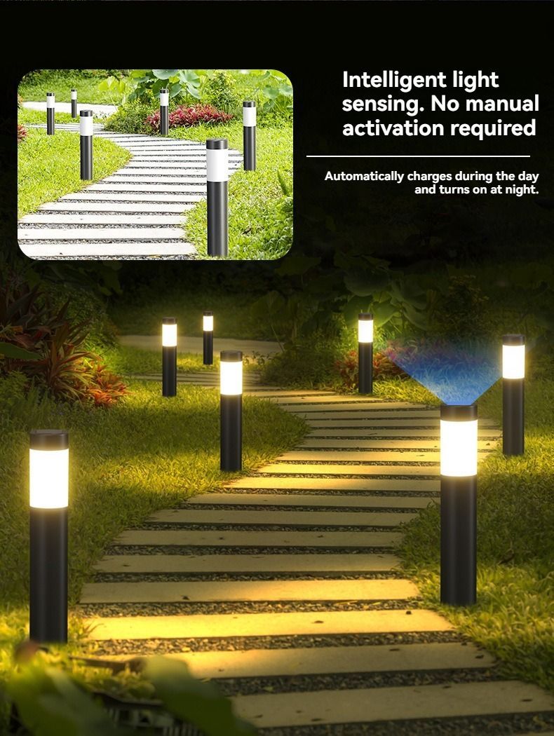 Solar Lawn Lights Stainless Steel Outdoor Lights 3-LED Garden Lights Waterproof - Silver white light - Size 2PCS