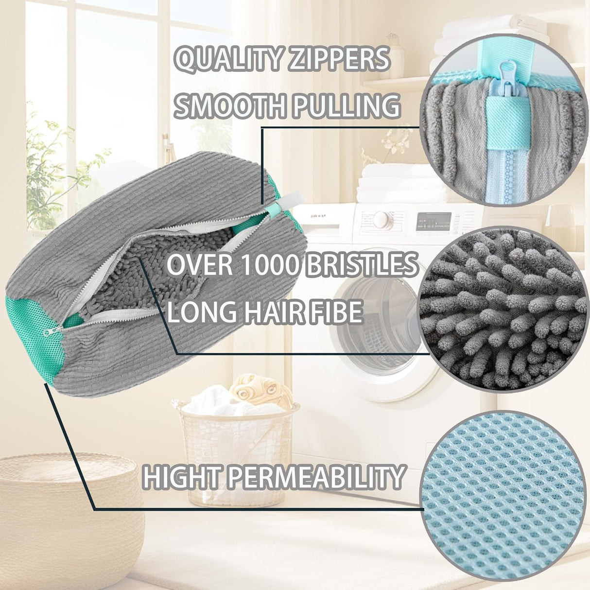 Shoe Washer Bag Laundry Shoe Bag for Washer & Dryer, Reusable 2 Pack Sneaker Cleaning Bag, 360° Deep Cleaning Machine for All Shoe Types with Self-Locking Zipper（Grey）