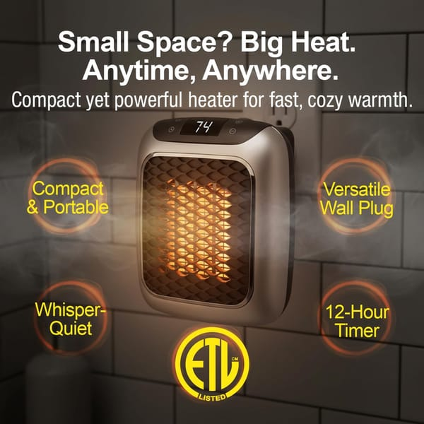Wireless heater, rechargeable air heater with remote control, mini ceramic PTC fan heater, bathroom, energy-saving, quiet heating, 1200W heater with 12-hour timer, thermostat