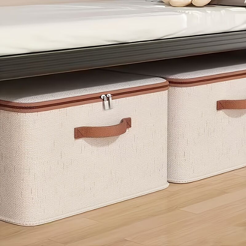 25L Double Zipper Storage Box with Faux Leather Handles | Large Capacity Lidded Basket, Perfect for Storing Clothes, Bedding, and Moving — Ideal for Bedrooms, Dorms, Studies, Wardrobes, Laundry Baskets, Shelf Bins, and Storage Racks.