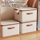 56L Double Zipper Storage Box with Faux Leather Handles | Large Capacity Lidded Basket, Perfect for Storing Clothes, Bedding, and Moving — Ideal for Bedrooms, Dorms, Studies, Wardrobes, Laundry Baskets, Shelf Bins, and Storage Racks.