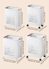 A wheeled foldable plastic laundry basket, suitable for dirty clothes and easy to move. It features a breathable design for convenience and practicality.