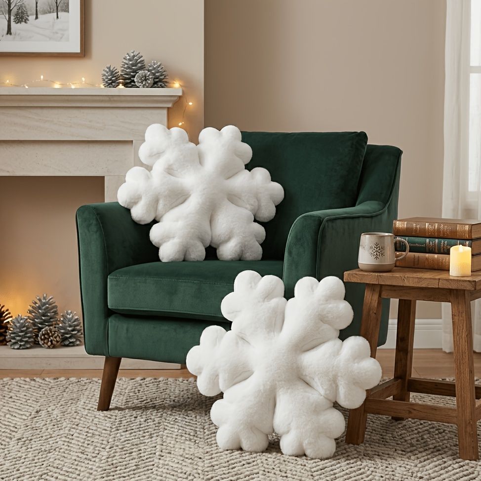 snowflake pillow, plush throw pillow, winter decor, Christmas cushion, sofa accent pillow, bedroom decoration, cozy throw pillow, snowflake shaped cushion, Australia winter home decor - White - Size 40CM