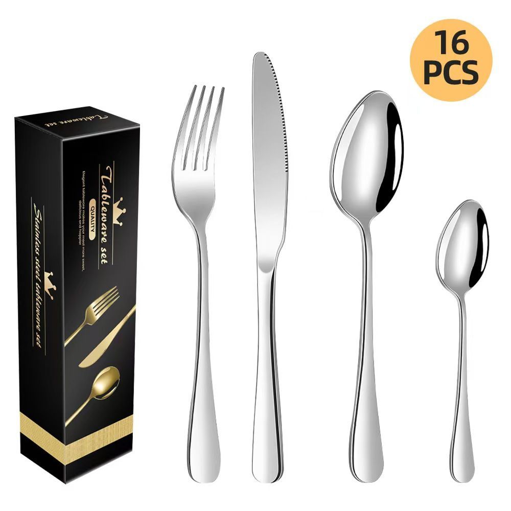 western cutlery set, steak knife and fork set, stainless steel cutlery, gift set for dining, 16-piece cutlery, Australian dining, steak knives Australia, premium cutlery set, gift for couples, housewarming gift - Black - Size 16 -piece set