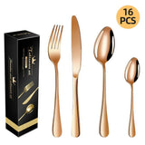 western cutlery set, steak knife and fork set, stainless steel cutlery, gift set for dining, 16-piece cutlery, Australian dining, steak knives Australia, premium cutlery set, gift for couples, housewarming gift - Black - Size 16 -piece set