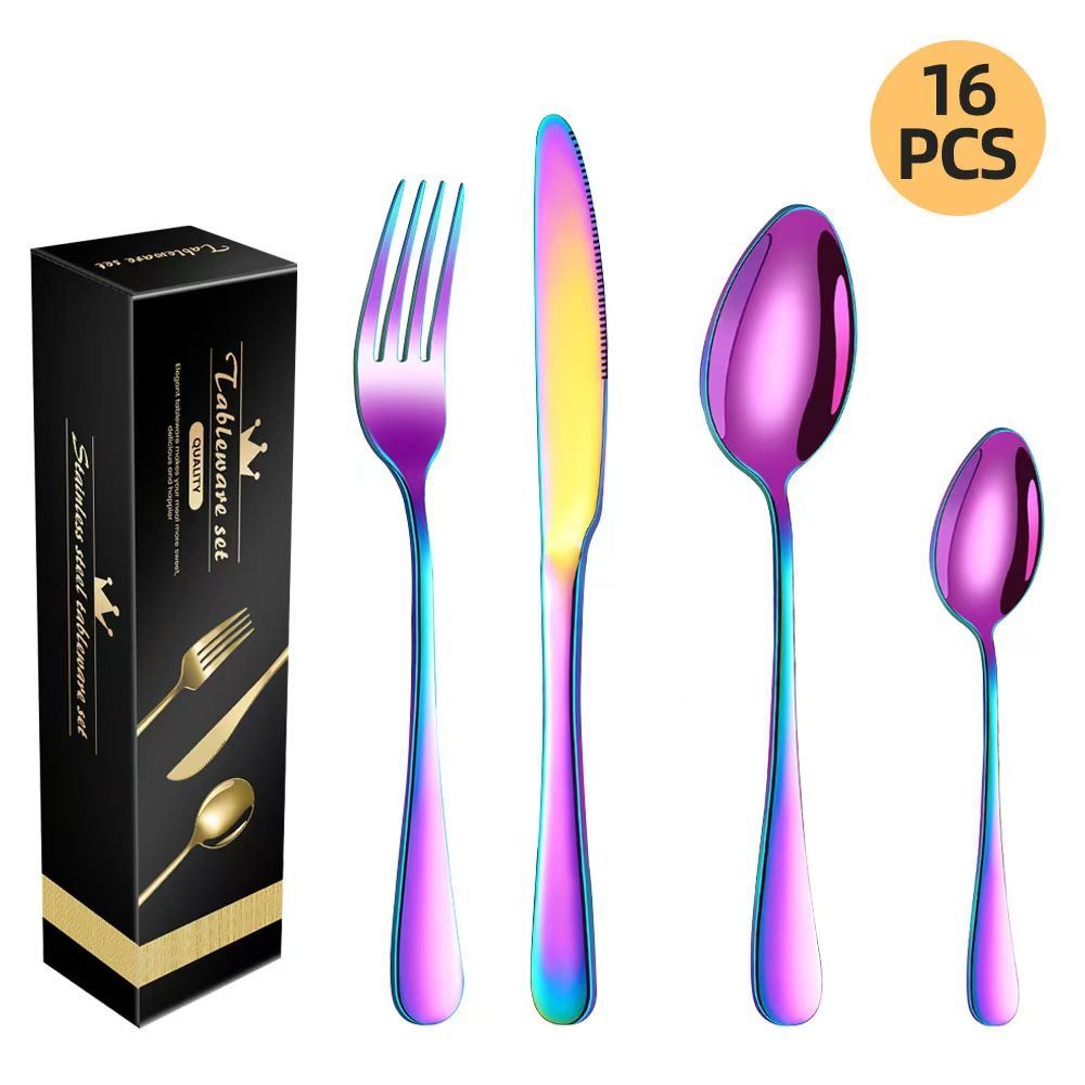 western cutlery set, steak knife and fork set, stainless steel cutlery, gift set for dining, 16-piece cutlery, Australian dining, steak knives Australia, premium cutlery set, gift for couples, housewarming gift - Black - Size 16 -piece set